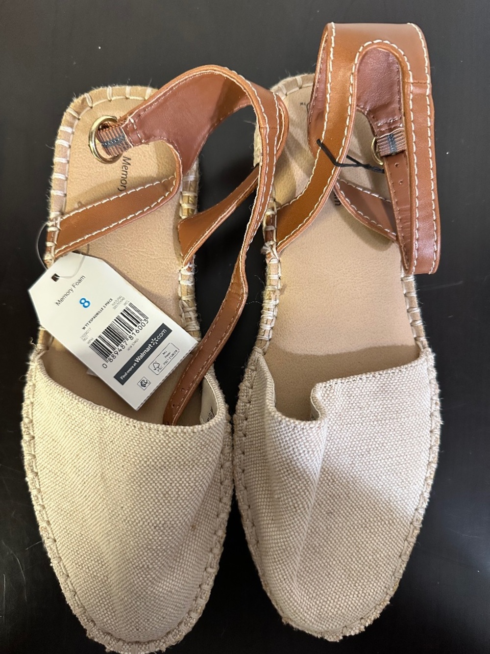 brown leather ankle strap espadrille sandals from Time Tru, Size 8